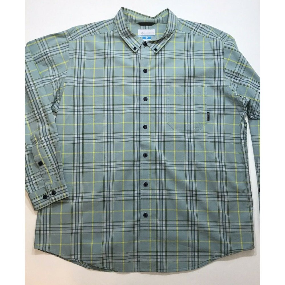 Mens Columbia Long Sleeve Plaid Button Shirt, Size 2X, Green